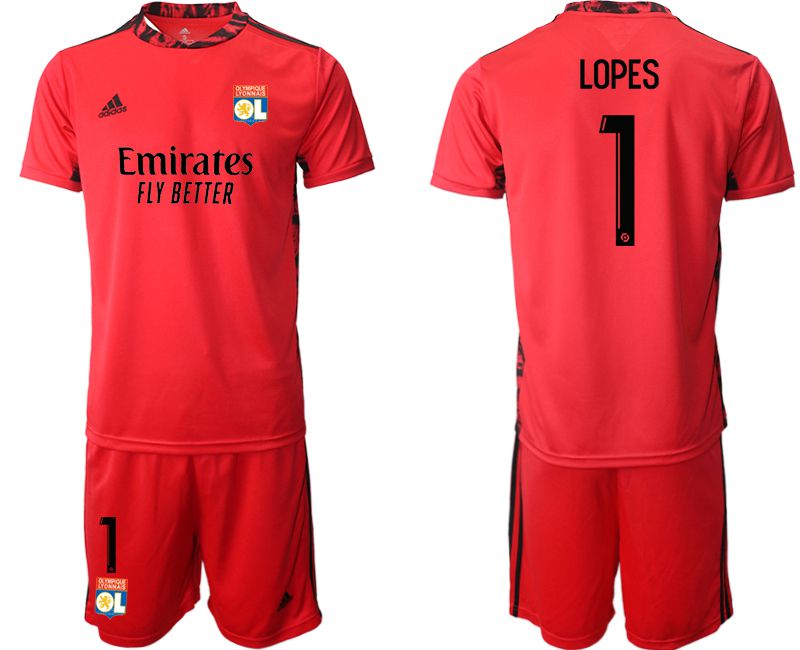 Men 2020-2021 club Olympique Lyonnais red goalkeeper #1 Soccer Jerseys->other club jersey->Soccer Club Jersey